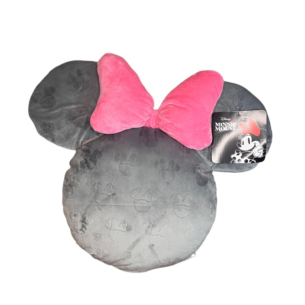 NWT Disney Minnie Mouse Plush Throw Pillow Gray Pink Bow 19x16 Kids Decor